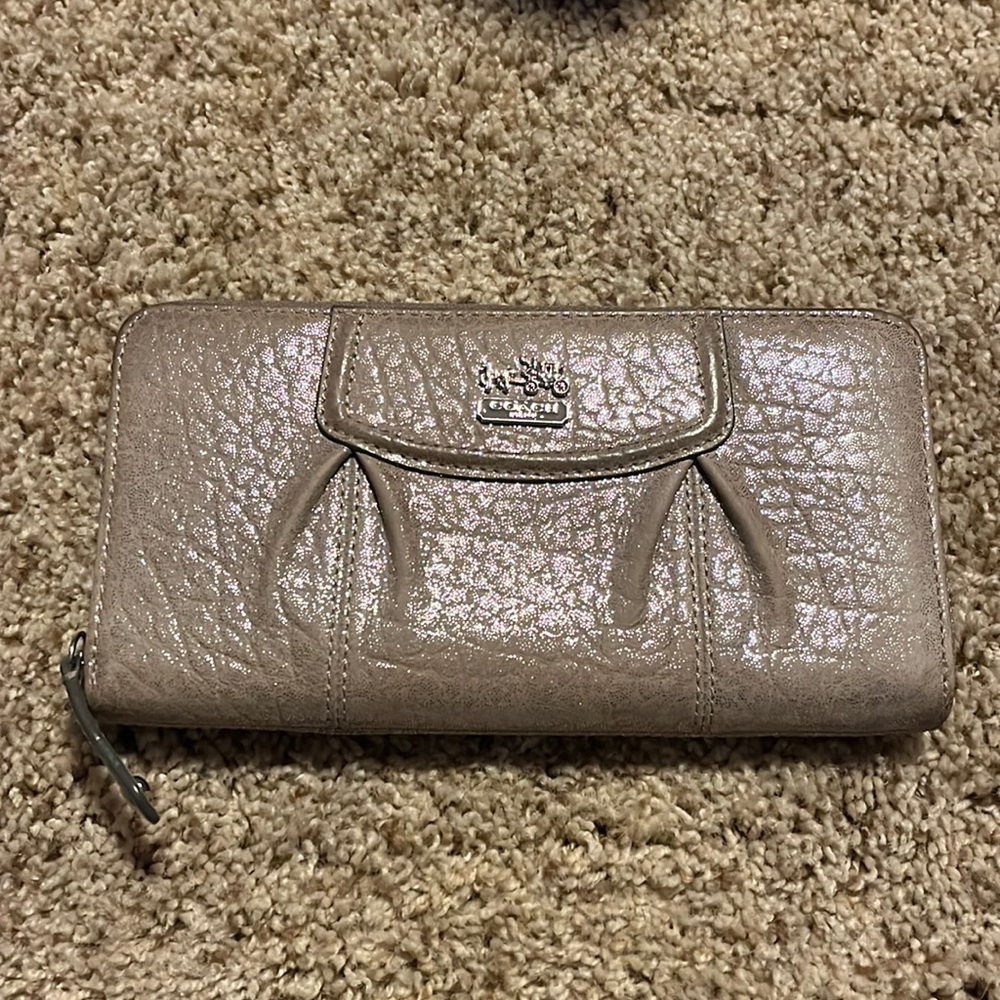 Coach large wallet tan with gold overlay